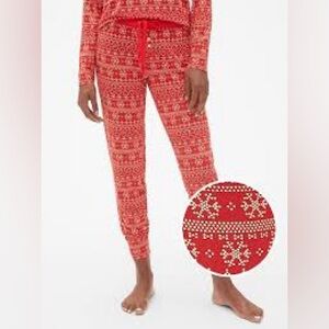 GAP LOVE Cotton Modal Print Pj Joggers Red Heart Snow Flake Size M NEW $45